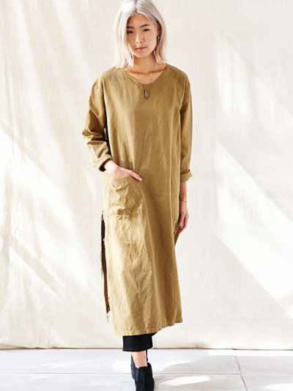 Urban Outfitters Urban Renewal Khaki Long Sleeve Tunic Dress